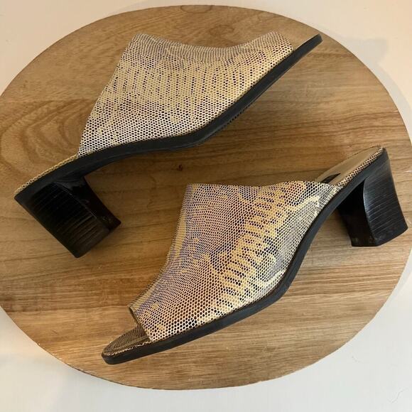 Vintage 90s Snake Skin Open Square Toe Stacked Chunky Heel Sandal Size 10 - Picture 1 of 11